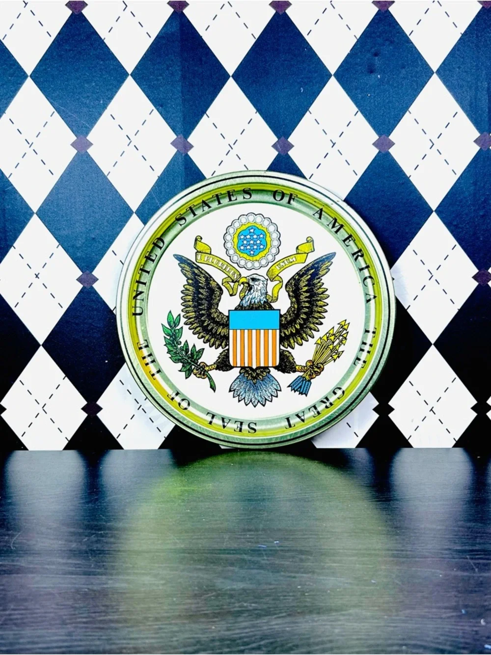 Vintage Metal Tray Great USA Seal Eagle Wall Decor Patriotic‎ Platter Mancave